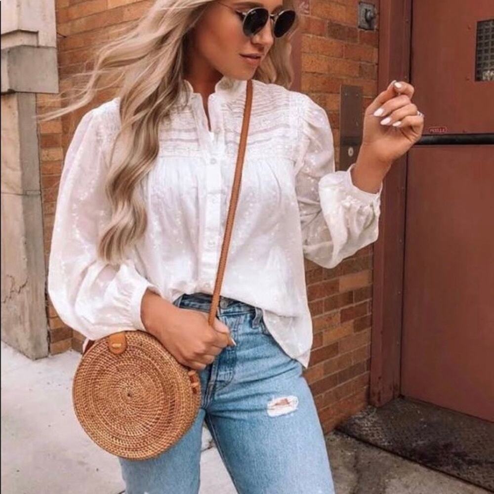 Handcrafted in Vietnam Boho Rattan Wicker and Leather 8" Crossbody Round Bag NWT